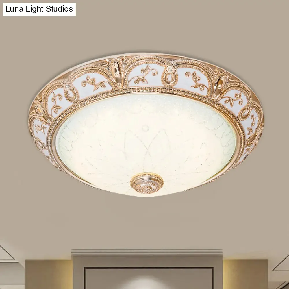 Scalloped Flushmount Cream Glass LED Ceiling Light, Antiqued Cutouts, Gold Finish - Sizes 14"/16"/19.5