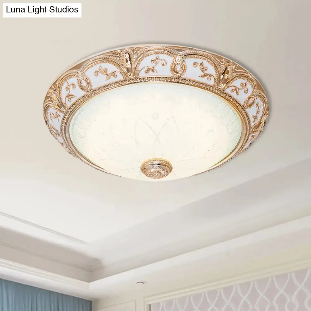 Scalloped Flushmount Cream Glass LED Ceiling Light, Antiqued Cutouts, Gold Finish - Sizes 14"/16"/19.5