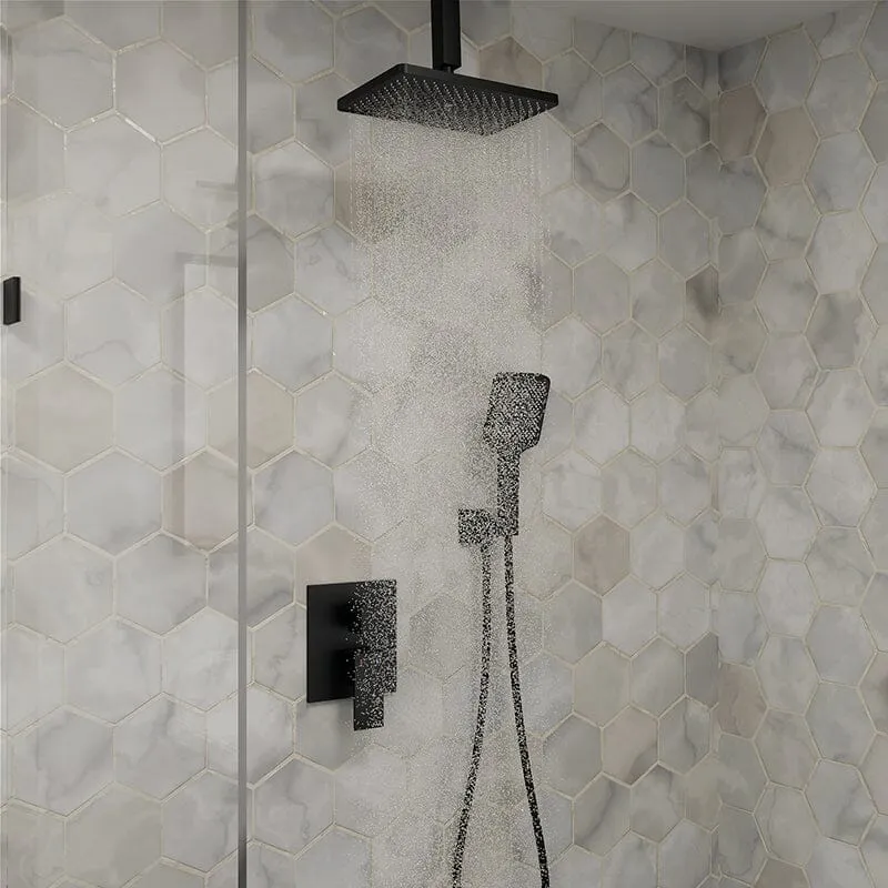 Shower Set 14.2" Rectangular Ceiling Shower Head with 3 Functions Hand Shower