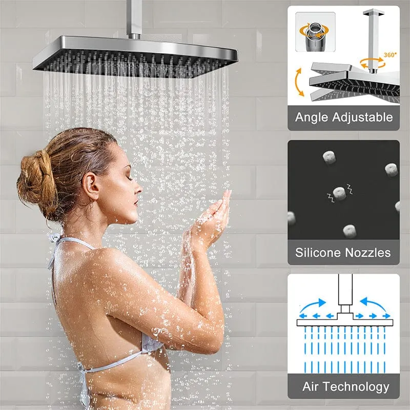 Shower Set 14" Rectangular Ceiling Shower Head with Hand Shower