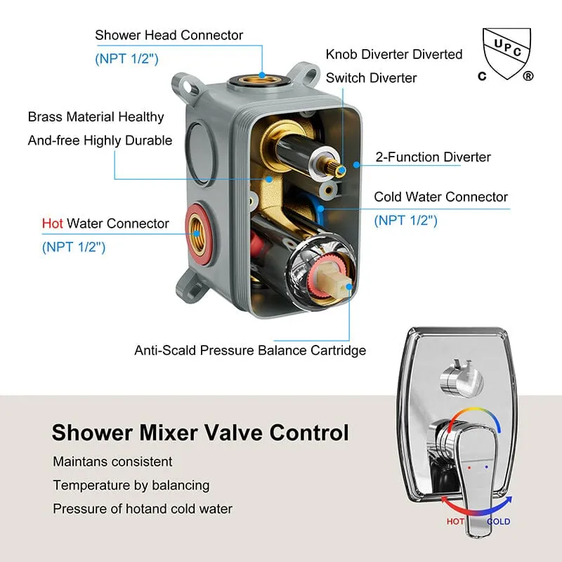 Shower Set 14" Rectangular Ceiling Shower Head with Hand Shower