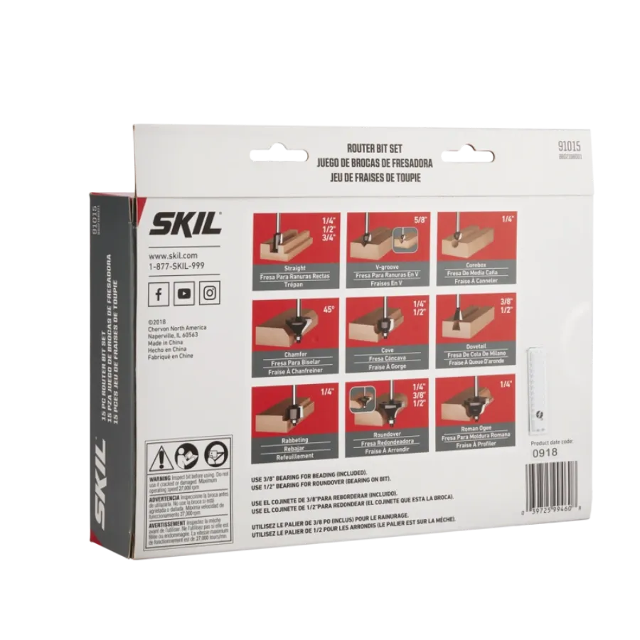 SKIL 91015 15pc Router Bit Set w/ Instructions