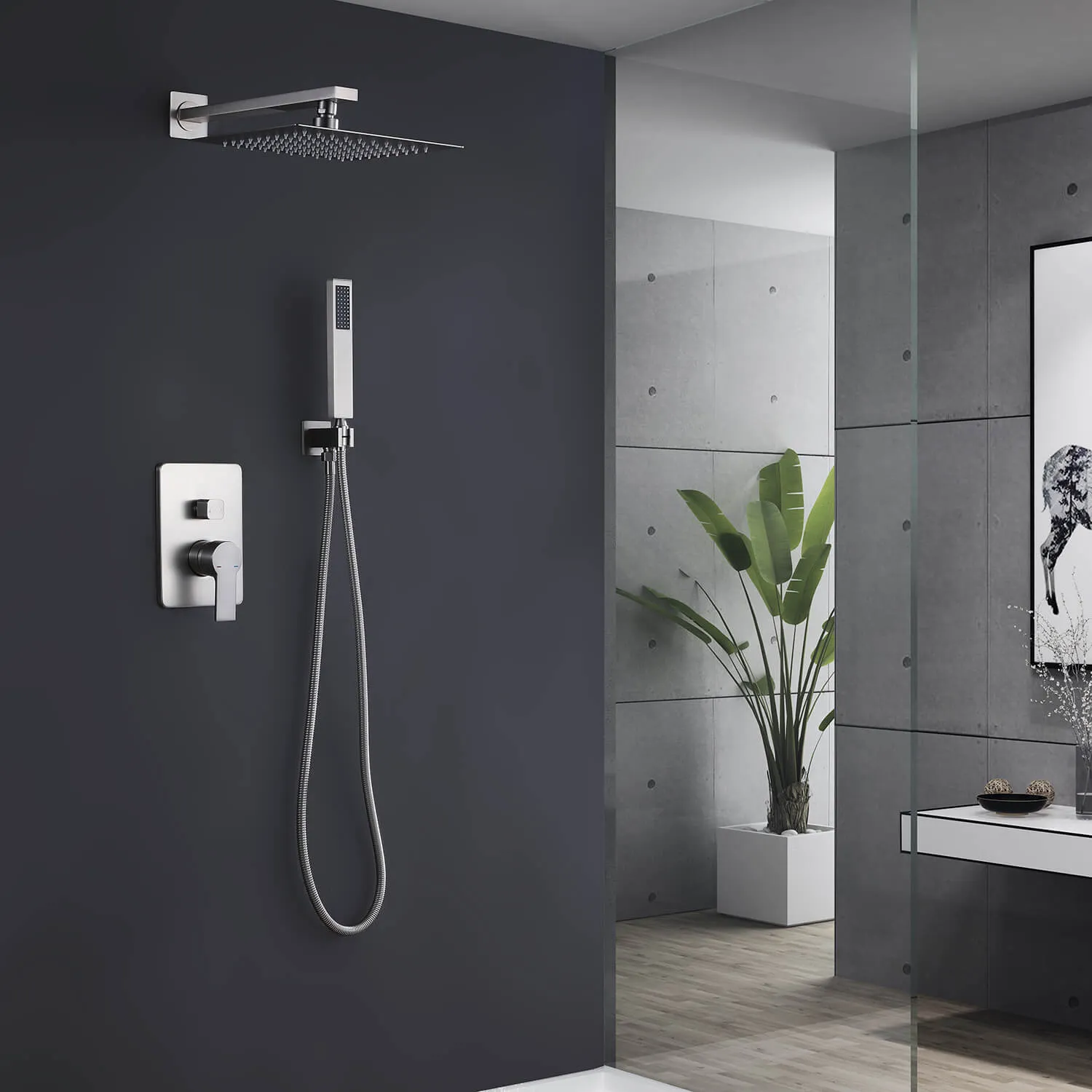 Square Concealed Shower Set Wall Mount 10-inch Top Spray Matte Black RB0820