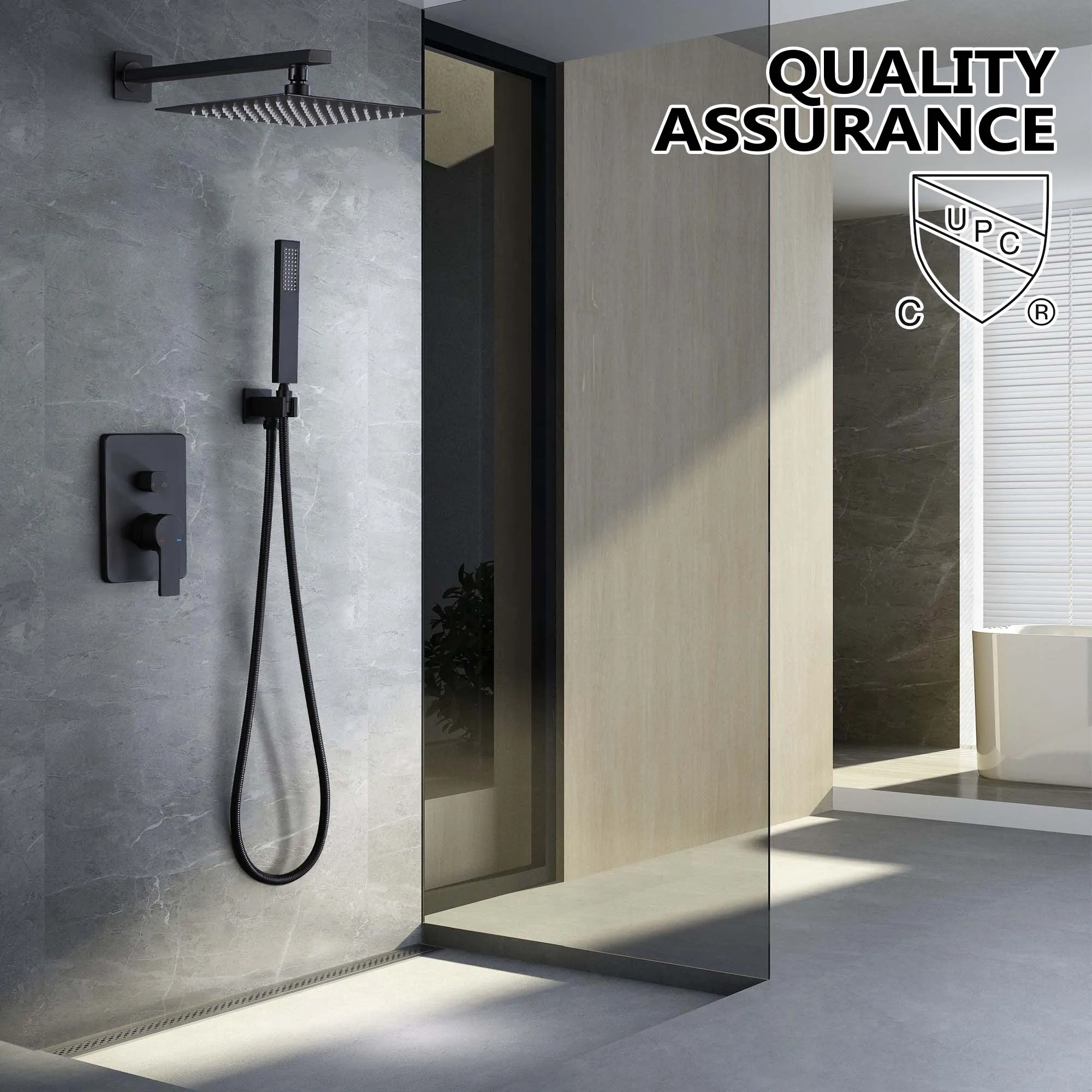 Square Concealed Shower Set Wall Mount 10-inch Top Spray Matte Black RB0820