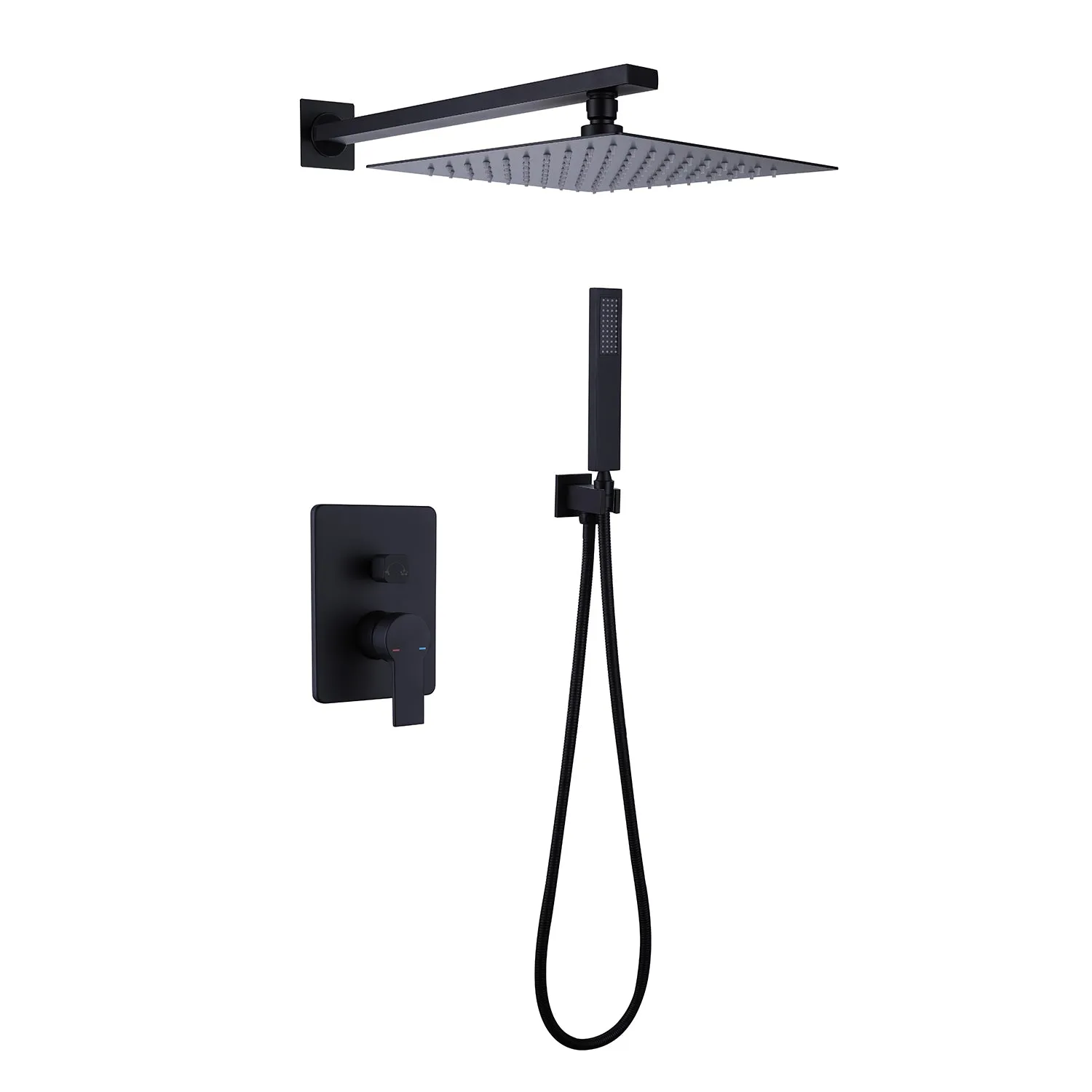 Square Concealed Shower Set Wall Mount 10-inch Top Spray Matte Black RB0820