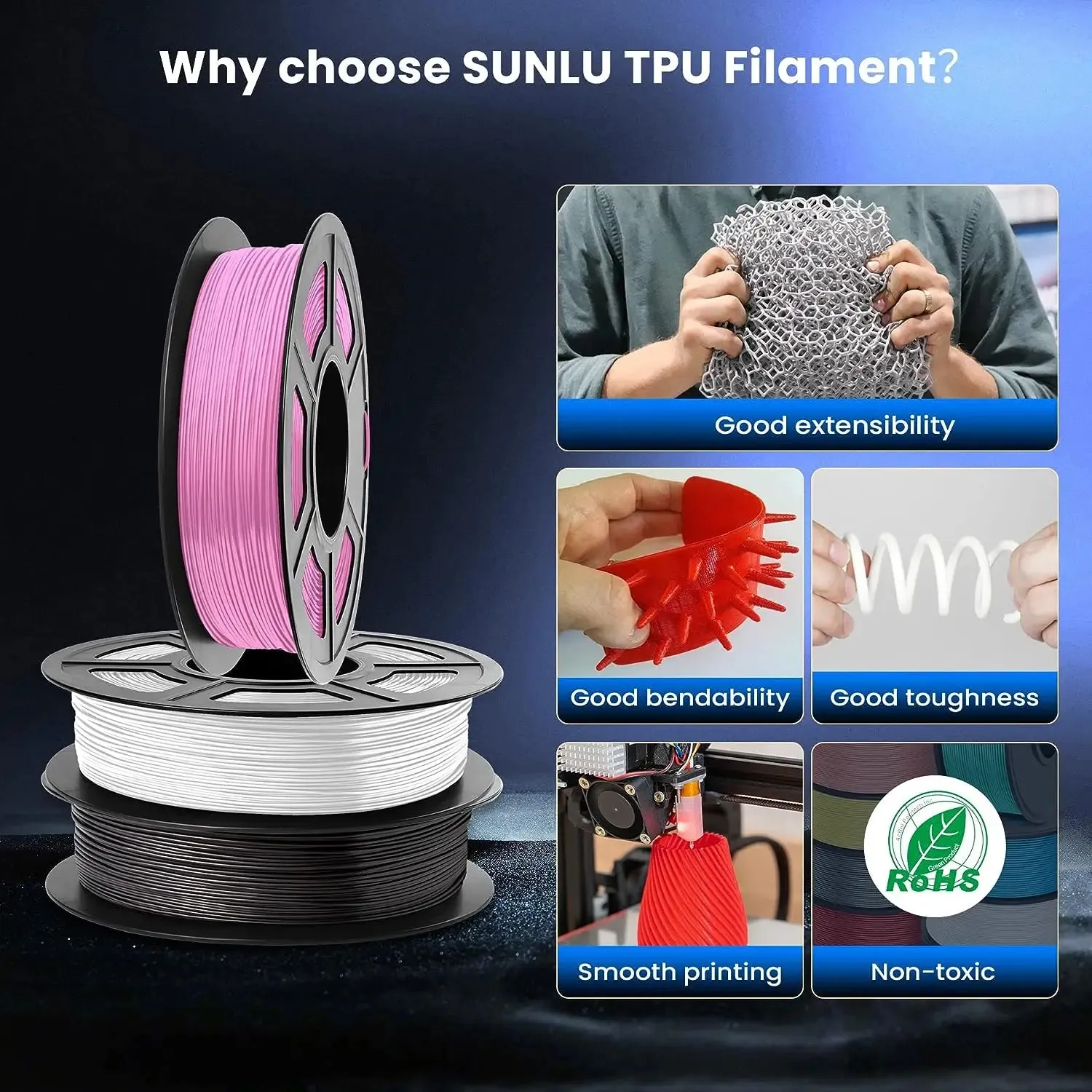 SUNLU TPU 2x500g Flexible 3D Printer Filament: Make Bendy Models And Prints