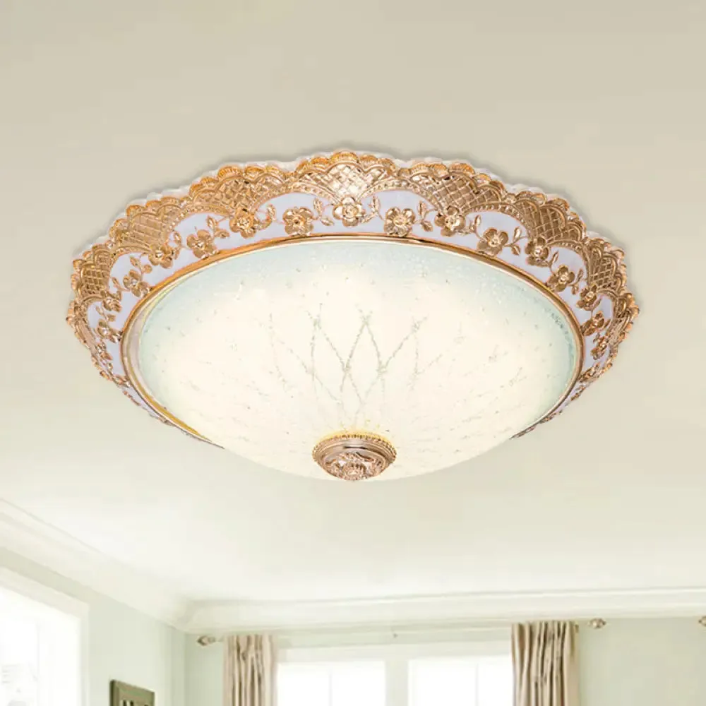 Traditional Gold Opaline Glass Ceiling Light - LED Flush Mount Fixture (14"/16"/19.5" W)