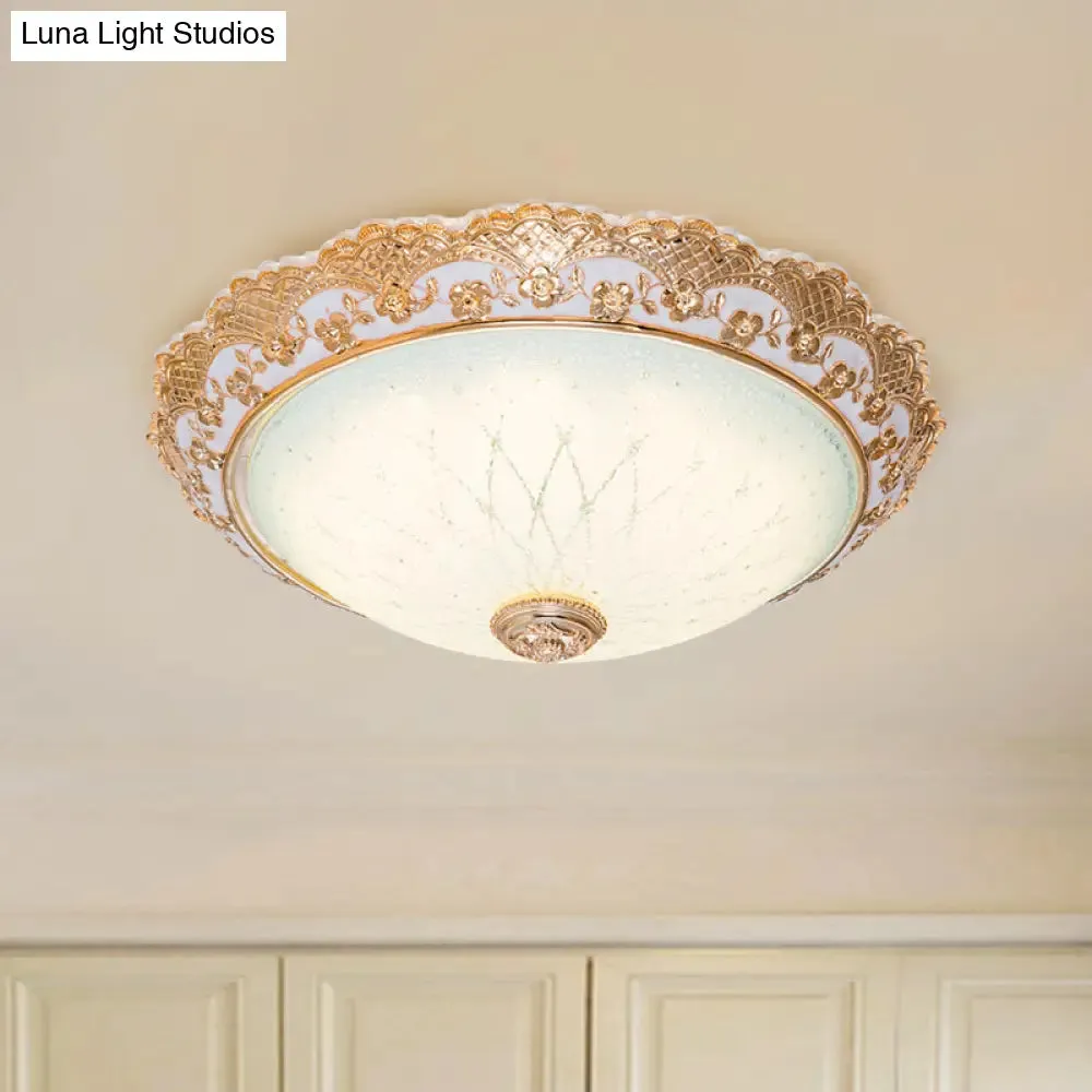 Traditional Gold Opaline Glass Ceiling Light - LED Flush Mount Fixture (14"/16"/19.5" W)