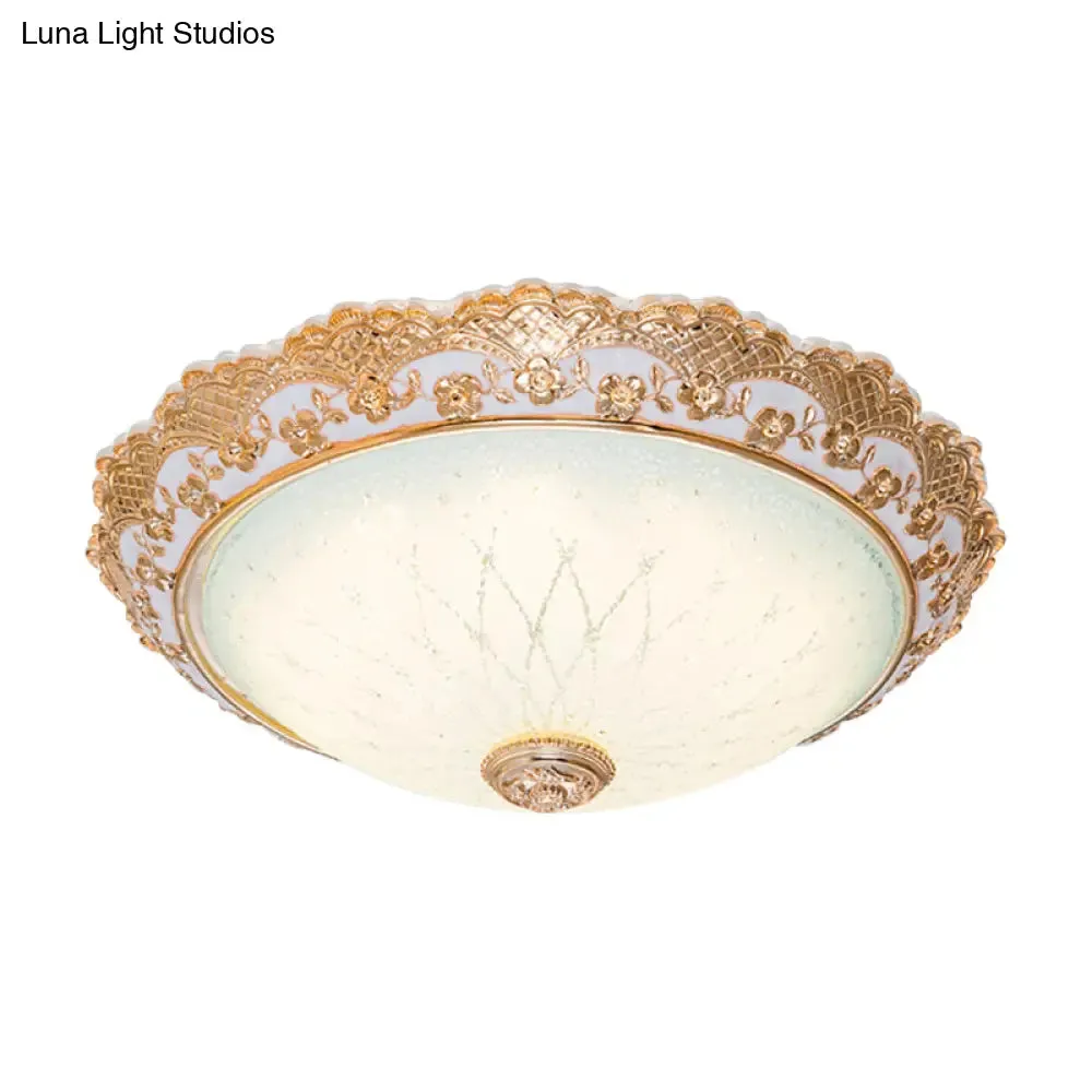 Traditional Gold Opaline Glass Ceiling Light - LED Flush Mount Fixture (14"/16"/19.5" W)