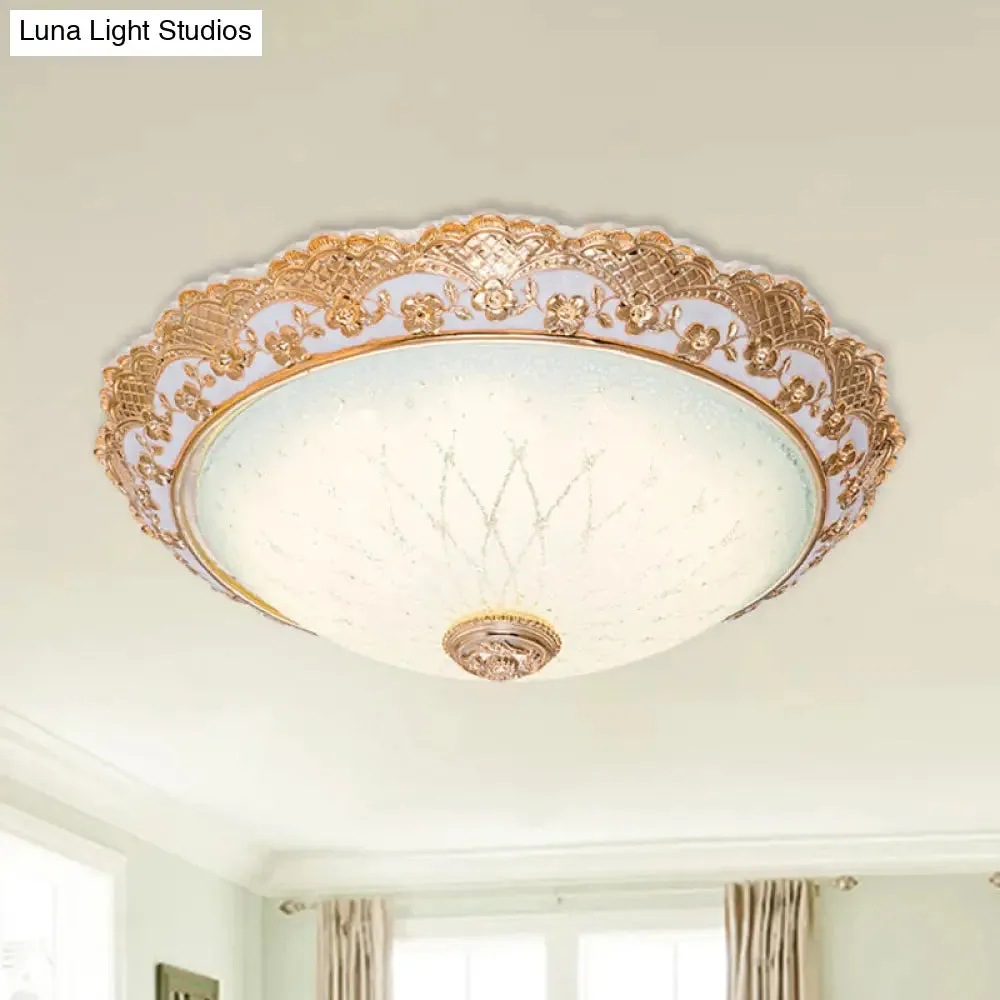 Traditional Gold Opaline Glass Ceiling Light - LED Flush Mount Fixture (14"/16"/19.5" W)