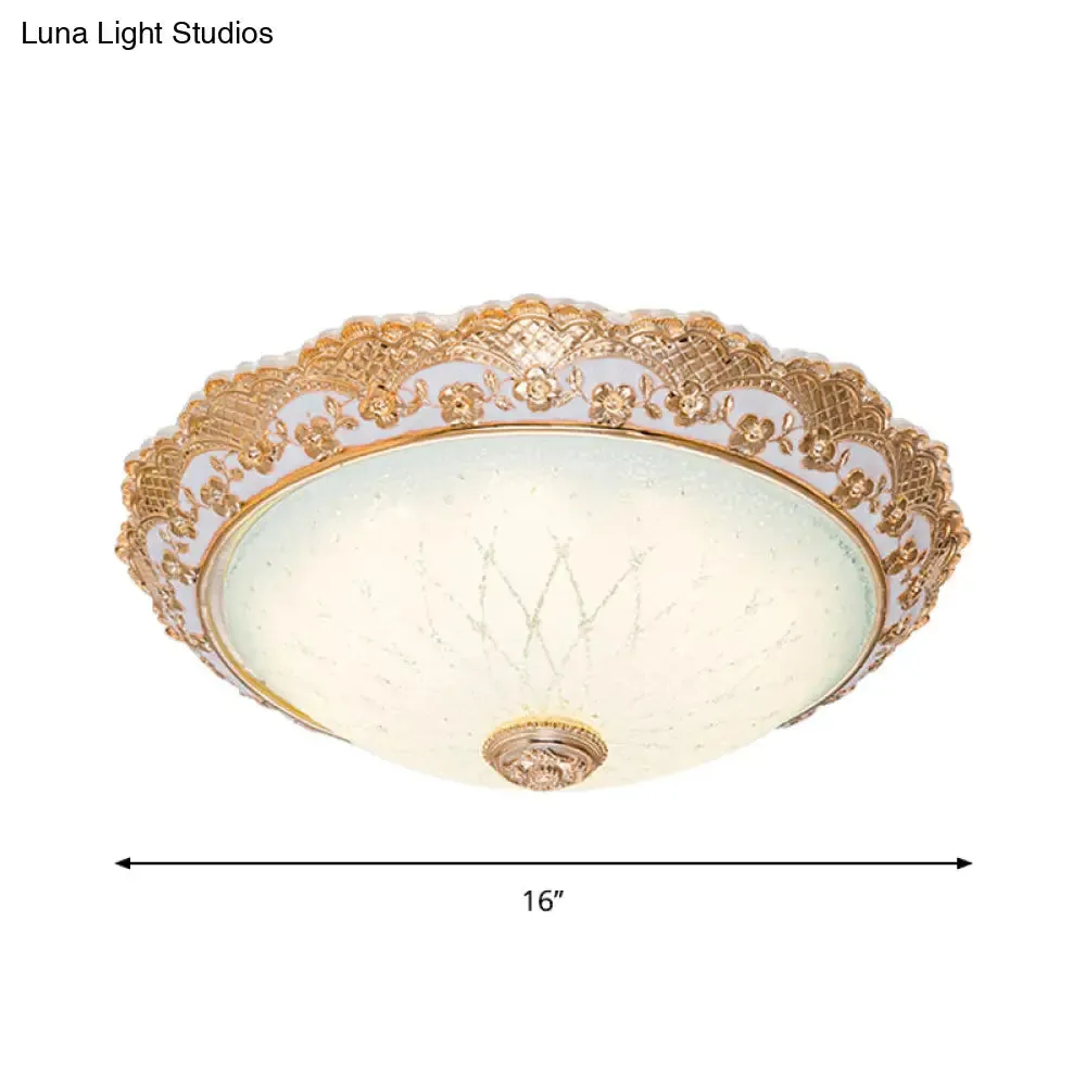 Traditional Gold Opaline Glass Ceiling Light - LED Flush Mount Fixture (14"/16"/19.5" W)