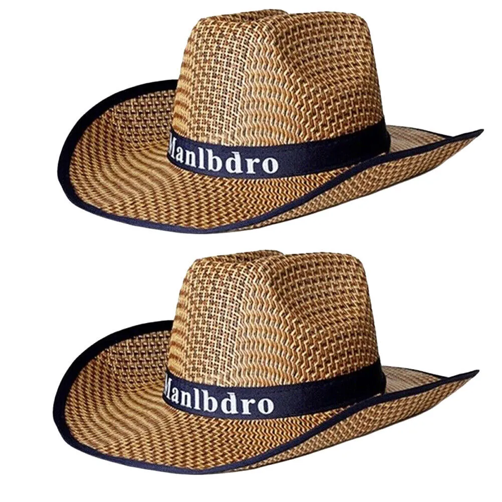 US 1-2 Pack Men Women Straw Cowboy Hat Summer Beach Panama Fedora Sun Wide Brim