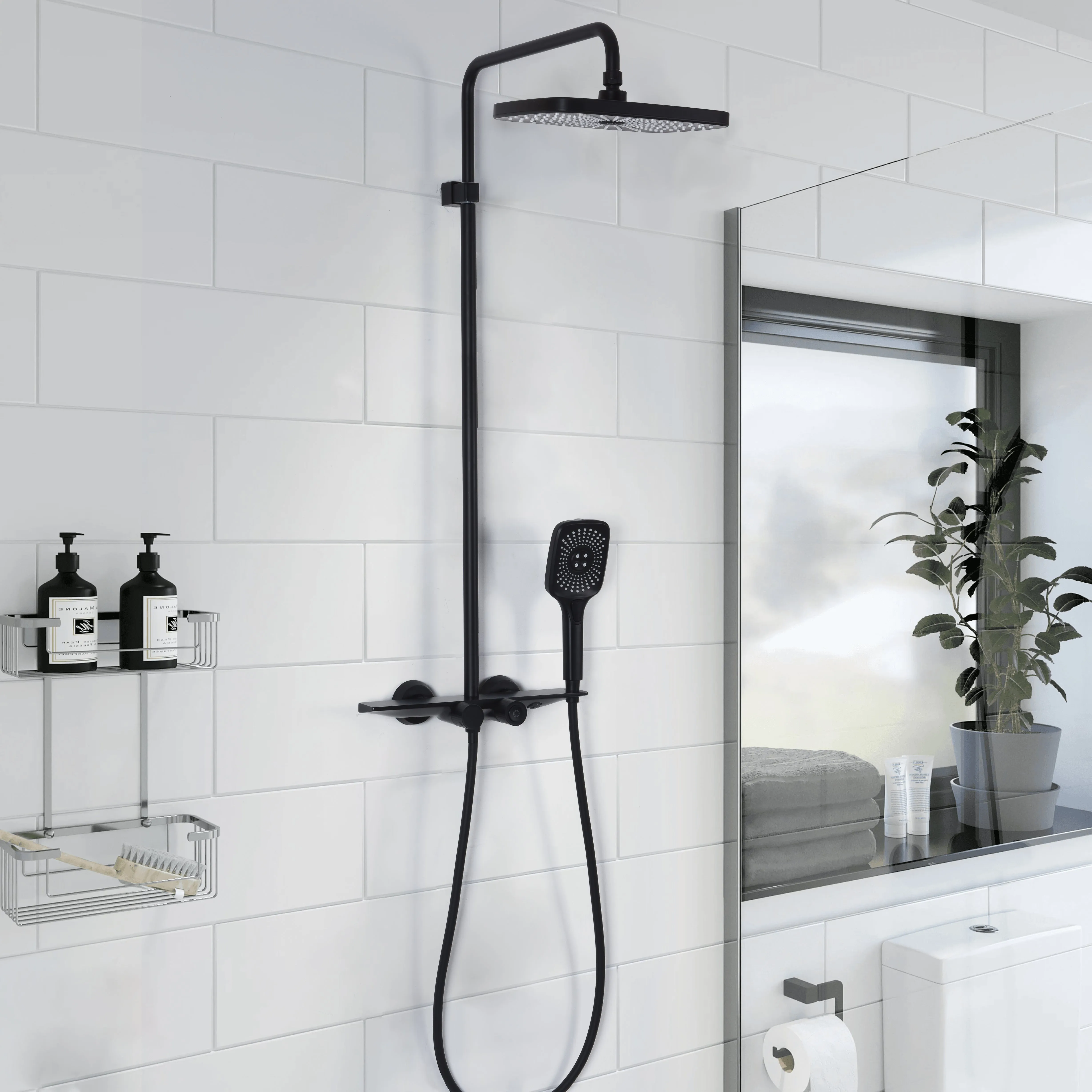 Wall Mount 4-Spray Shower Faucet Set Anti Scald Brass Thermostatic Shower System