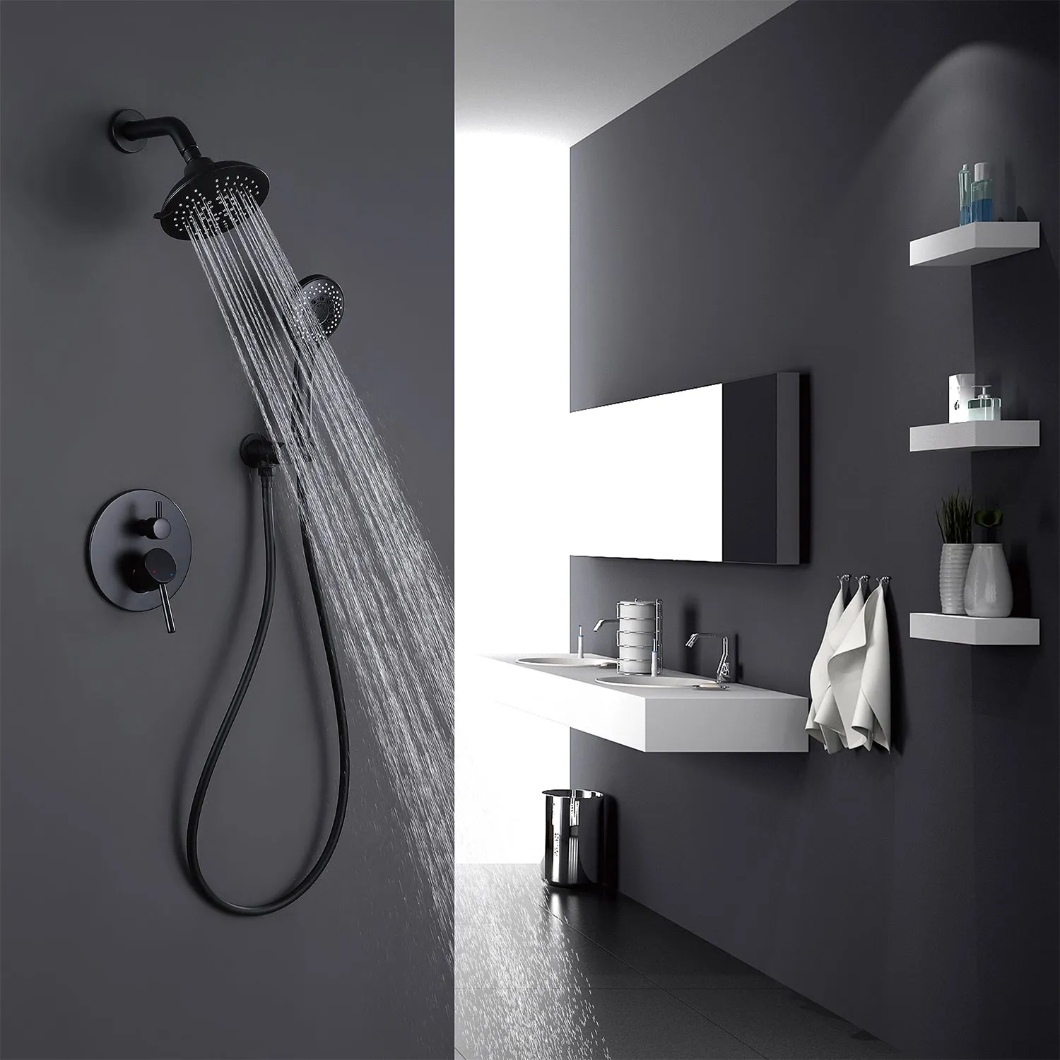 Wall Mount Rainfall Shower System with 5-function ShowerHead RB0865