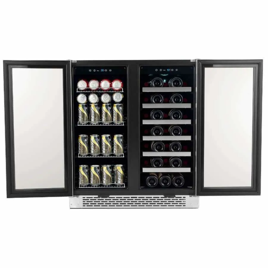 Whynter 30″ Built-In French Door Dual Zone 33 Bottle Wine Refrigerator 88 Can Beverage Center BWB-3388FDS