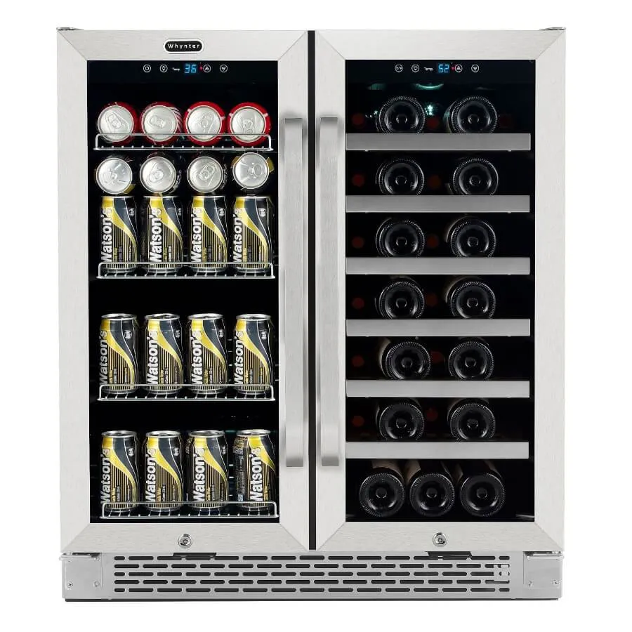 Whynter 30″ Built-In French Door Dual Zone 33 Bottle Wine Refrigerator 88 Can Beverage Center BWB-3388FDS